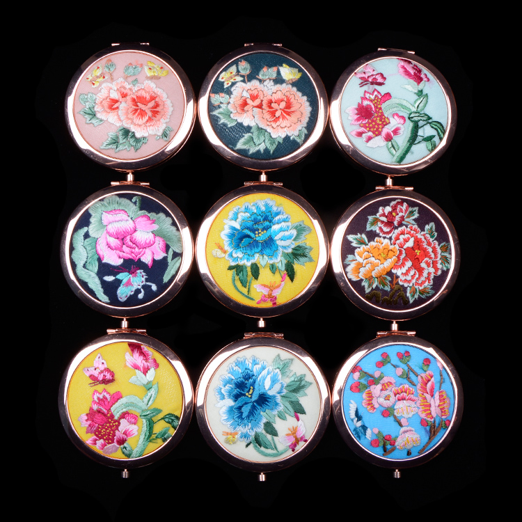 东乡化妆随身镜精品出国送礼刺绣中国风古风摄影 手绣镜子